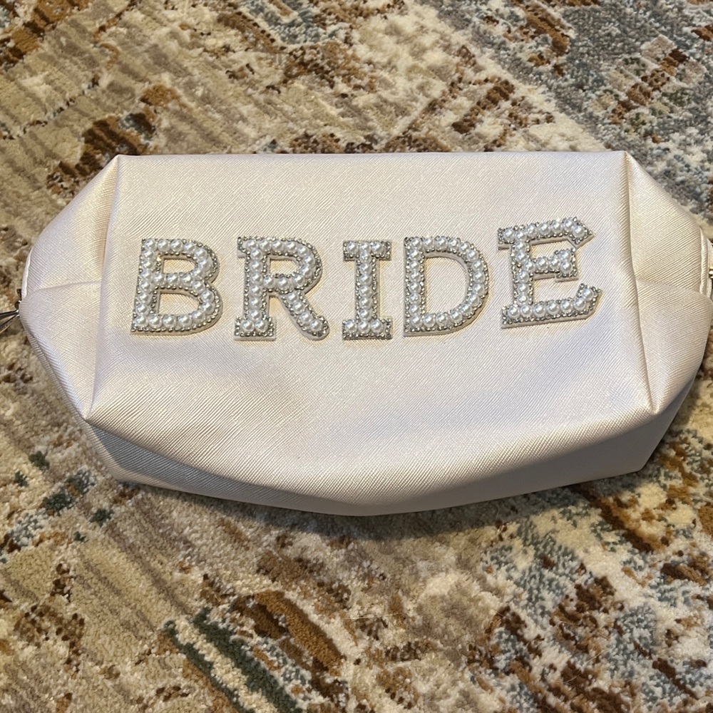 Bride Embellished Satin Makeup Bag - Ivory